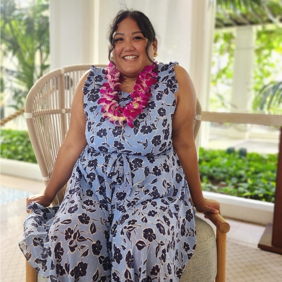 Eliza J Blue Floral Midi Dress - Picture 2 of 3